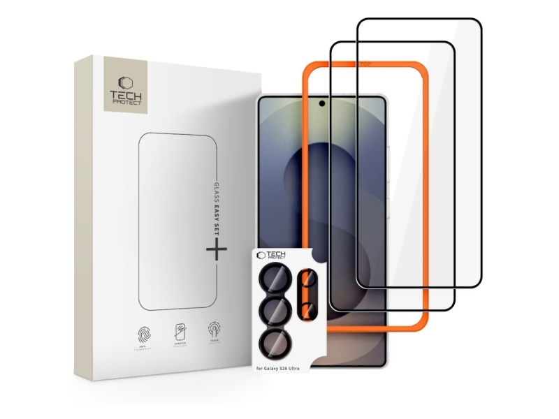 Tech-Protect Easy Set+ 3Er-Pack Displayschutz Aus Gehärtetem Glas Für Samsung Galaxy S26 Ultra - Schwarz