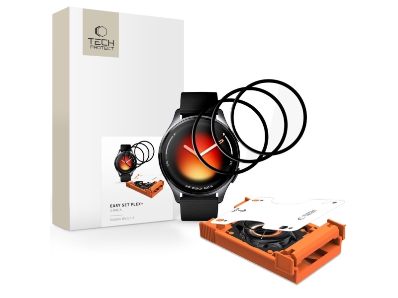 Tech-Protect Easy Set Flex+ 3Er-Pack Hybridglas Für Xiaomi Watch 5 - Schwarz