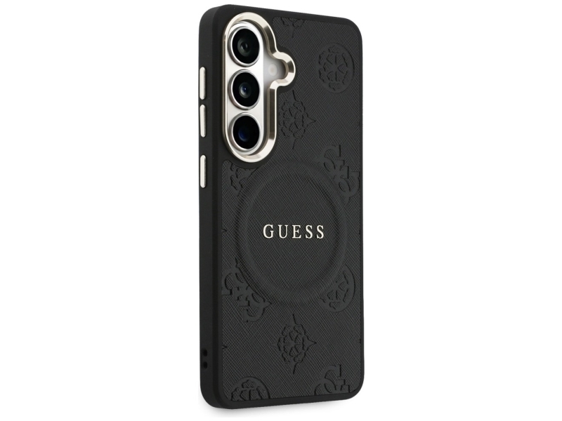 Guess Saffiano Peony Präge-Ring Magsafe Case Für Samsung Galaxy S26+ - Schwarz