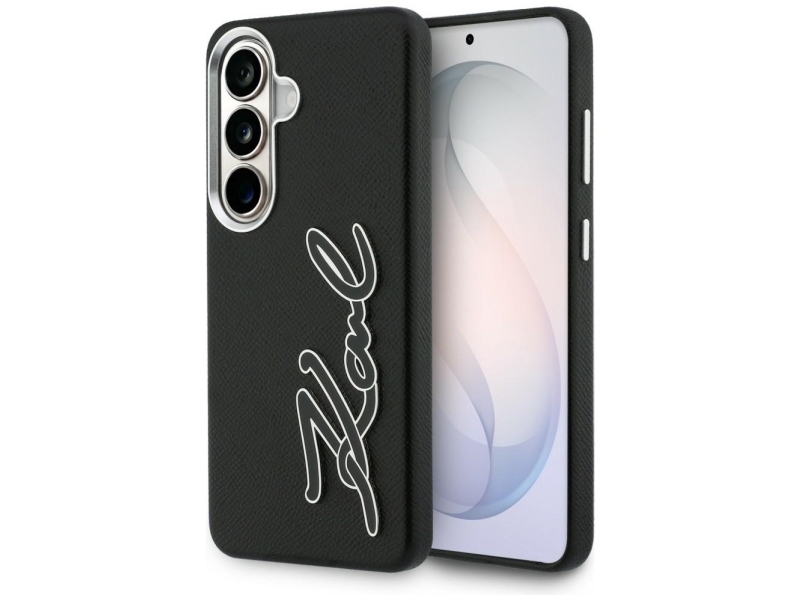 Karl Lagerfeld Grained Signature Metal Resin Logo Hülle Für Samsung Galaxy S26 - Schwarz