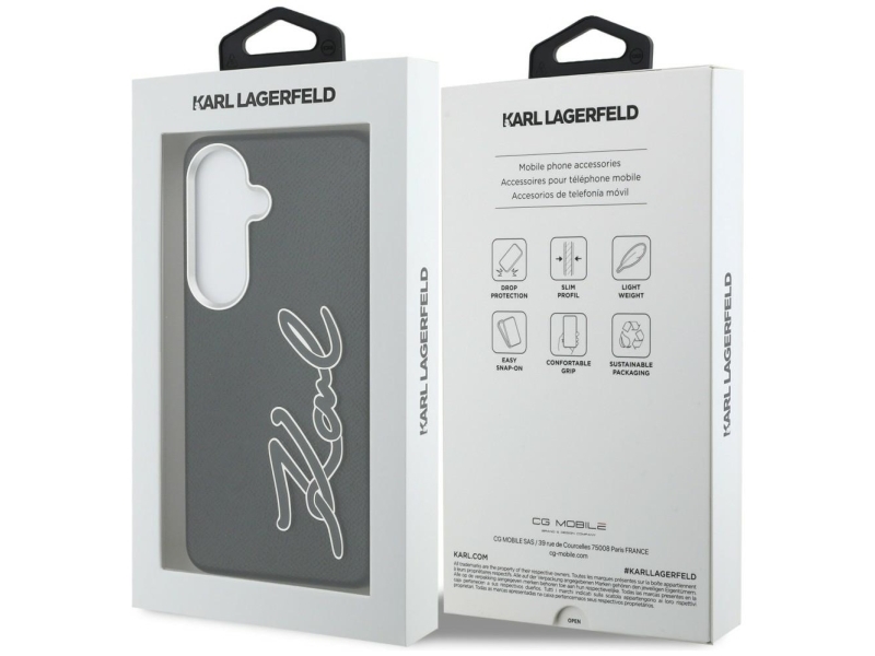 Karl Lagerfeld Grained Signature Metal Resin Logo-Cover Til Samsung Galaxy S26 - Sort