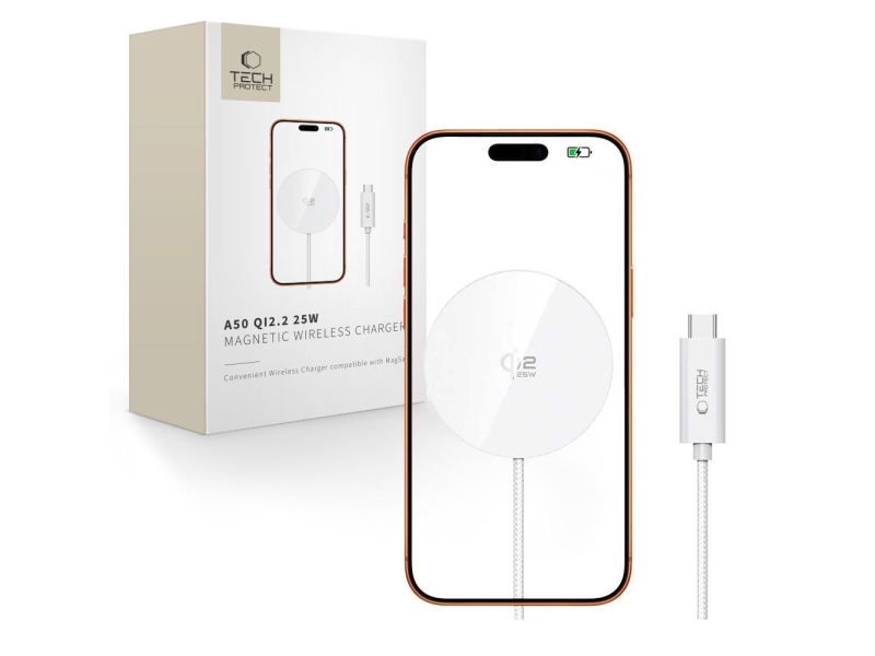 Tech-Protect Tech-Protect A50 Magnetic Magsafe Trådlader 25W Qi2.2 Hvid