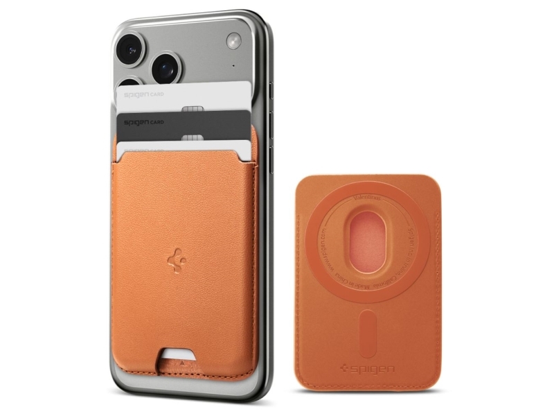 Spigen Valentinus | 3 Cards (Mag Fit), Kortholder, Orange, Pu-Læder, Orange, Apple, Iphone 12, 13, 14 Series Magarmor Case Apple Magsafe Case