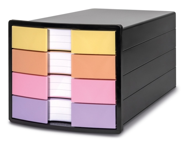 Han Schubladenbox Impuls, 4 Schübe, Schwarz/Pastell Aus Polystyrol, Für Formate Bis Din C4, Inkl. Auswechselbare - 1 Stück (1012-139)