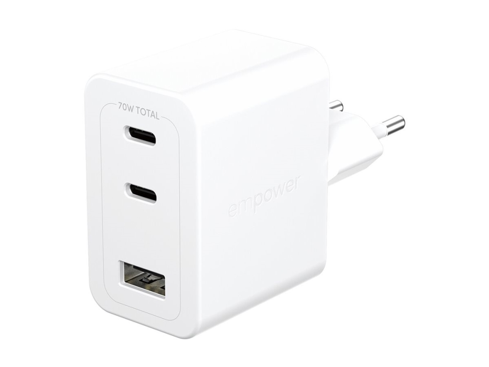 empower by PanzerGlass - Strömadapter - 70 Watt - Strömmatning 3.1 - 3 utdatakontakter (2 x USB-C, USB typ A) - silvervit | Tele & GPS - Batteri & Laddare - Laddare | GameStuff