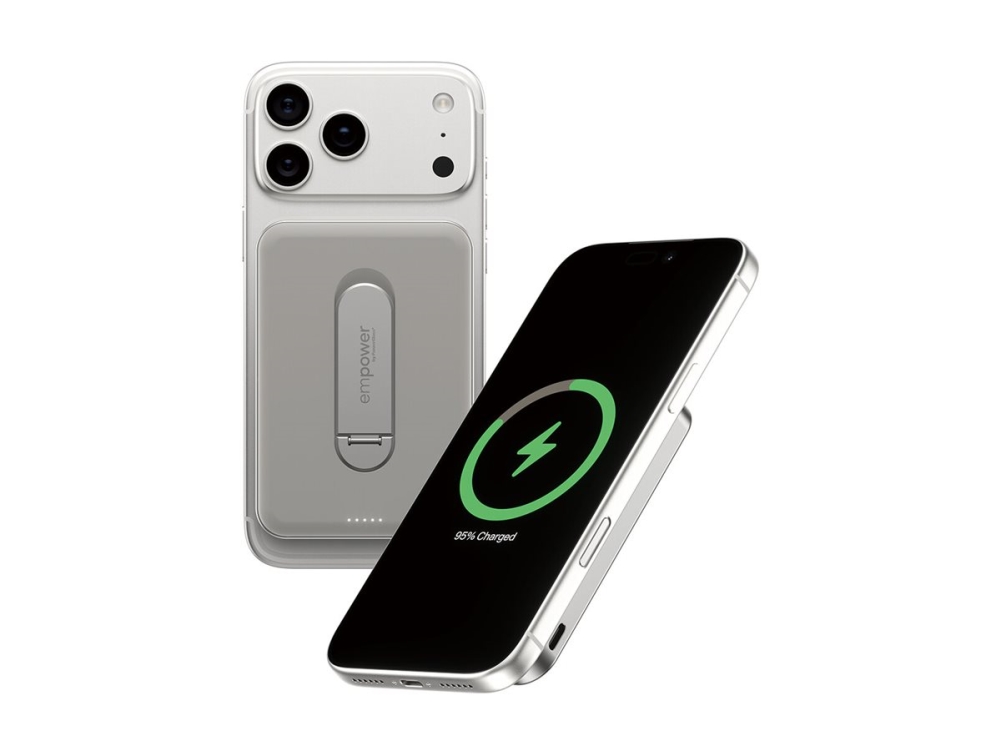 empower by PanzerGlass empower Bank w. Spin Stand | 5000mAh | Titanium Powerbank - Sølv - 5000 mAh