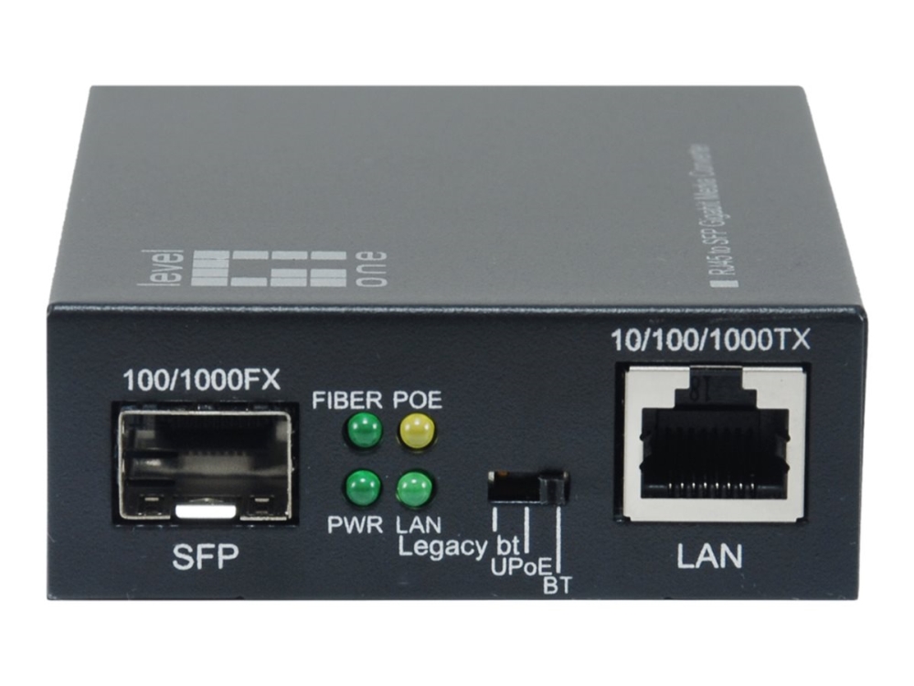 Levelone Rj45-Zu-Sfp-Gigabit-Medienkonverter, 802.3Bt 90W Poe Pse, 1000 Mbit/S, Ieee 802.3, Ieee 802.3Ab, Ieee 802.3Af, Ieee 802.3At, Ieee 802.3Bt, I