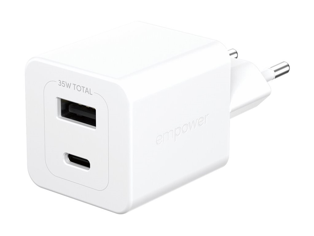 Empower By Panzerglass - Strømforsyningsadapter - 35 Watt - Power Delivery 3.1 - 2 Output-Stikforbindelser (Usb-C, Usb Type A) - Sølvhvid