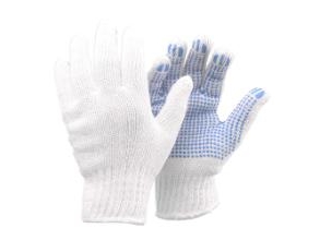 Handske Strikket Bluestar Basic Dot Str Xl (10) Bomuld/Pvc Med Dotter Hvid/Blå,12 Par/Pk
