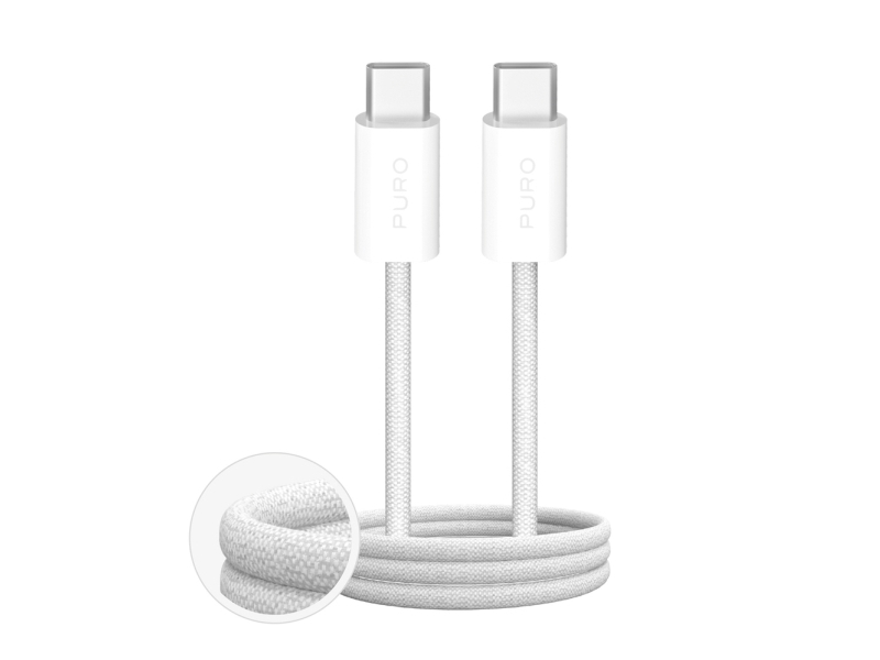 Puro Fabrik 4 100W flettet USB-C til USB-C 1 m kabel - hvid