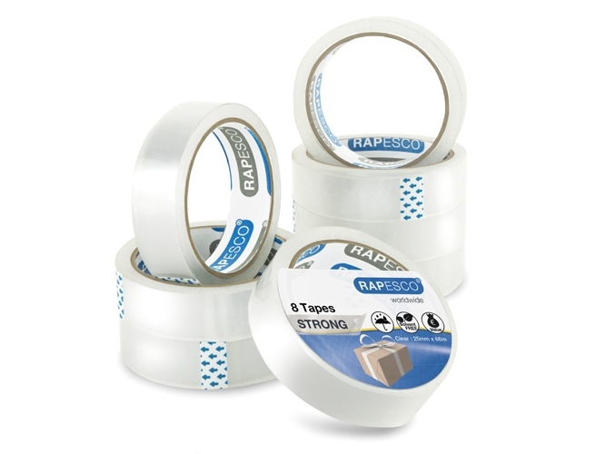 Rapesco 1808, Transparent, Biaxialt Orienteret Polypropylen (Bopp), 8 Stk, 66 M, 2,5 Cm