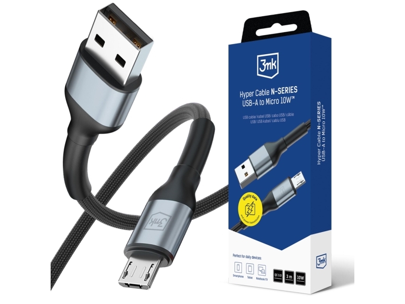 Usb-Kabel 3Mk Usb-A - Microusb 3 M Sort-Grå