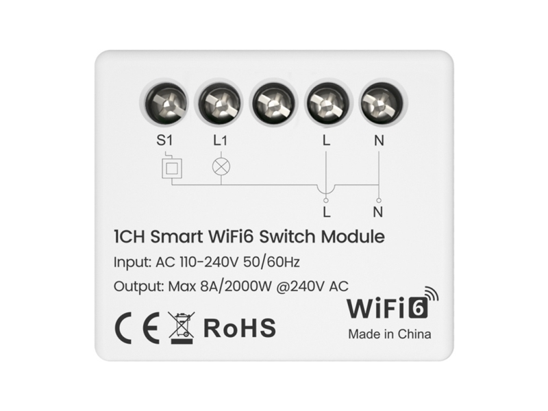 Avatto Vieda Wi-Fi 6 Relæ 230Vac 8A Mini Med Effektovermåling Tuya/Smart Life Wsm20-W1