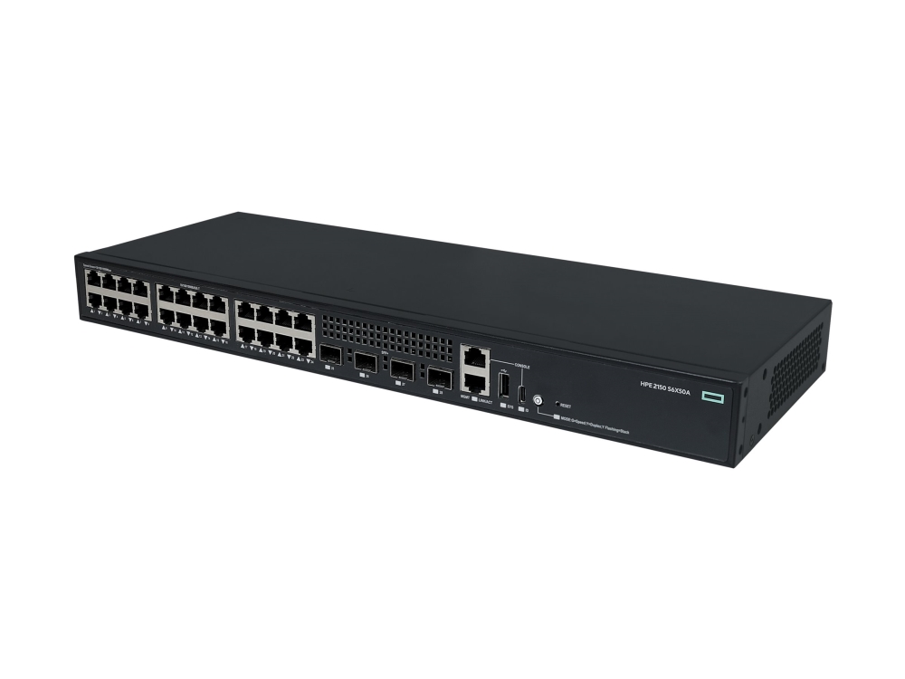 HPE Networking Comware 2150 24p 10M/100M/1G 4p SFP+ 1G/10G - Switch - L3 - Administreret - 24 x 10/100/1000Base-T + 4 x 1 Gigabit/10 Gigabit SFP+ (uplink/stacking) - rackmonterbar billede