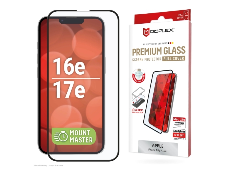 Displex Premium Panzerglas (Full Cover, 10H) Für Apple Iphone 16E/17E,Mountmaster Full Cover, Apple, Iphone 16E/17E, Stoßfest, Staubresistent, Schlag