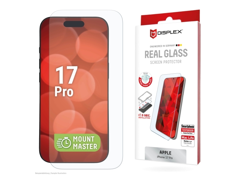 Displex Panzerglas (10H, 2D) Für Apple Iphone 17 Pro,Mountmaster Kratzer-Resistent, Apple, Iphone 17 Pro, Schmutzabweisend, Schlagfest, Kratzresisten
