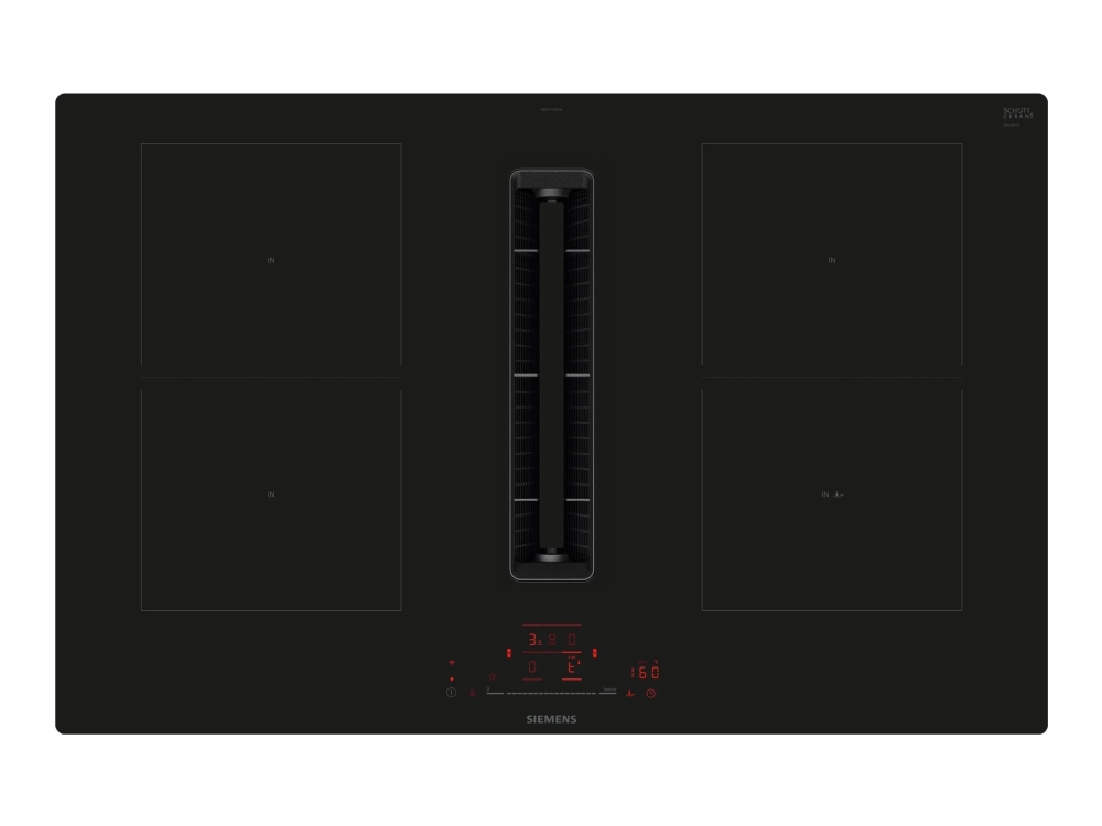 Siemens iQ500 ED811HQ26E - Induktions kogeplade - 4 plader - Niche - bredde: 75 cm - dybde: 49 cm - rammeløs - sort med nedtræksudstødning (ekstraktion og recirkulation)