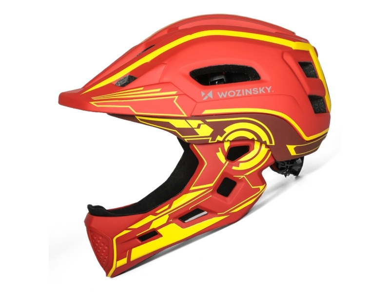 Kinder Fullface Fahrradhelm Wozinsky Mit Usb-Rücklicht Rot/Gelb
