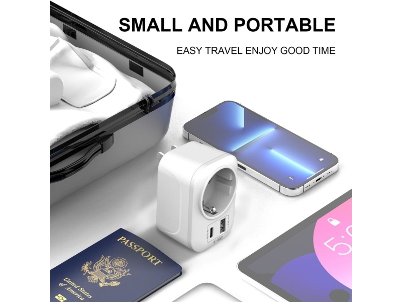 Tech-Protect Ta100 Reiseadapter Us Auf Eu Weiß