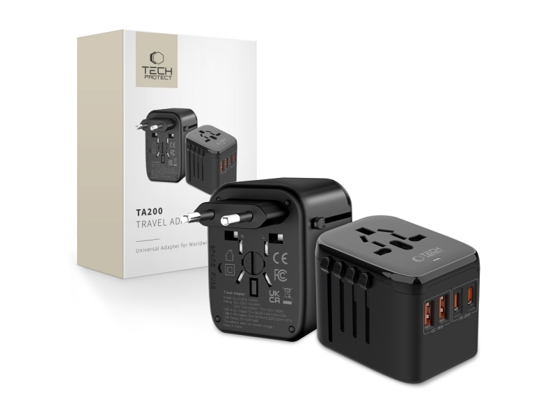 Tech-Protect Ta200 Adapter Eu/Uk/Us/Au - Schwarz