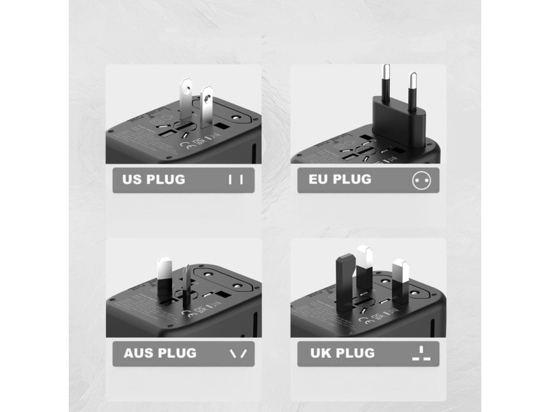 Tech-Protect Ta200 Adapter Eu/Uk/Us/Au - Sort