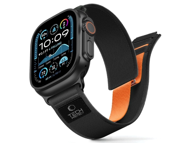 Tech-Protect Nylon Elite Case Für Apple Watch 8/9/10/11/Se/Ultra (44/45/46/49 Mm) Black/Orange