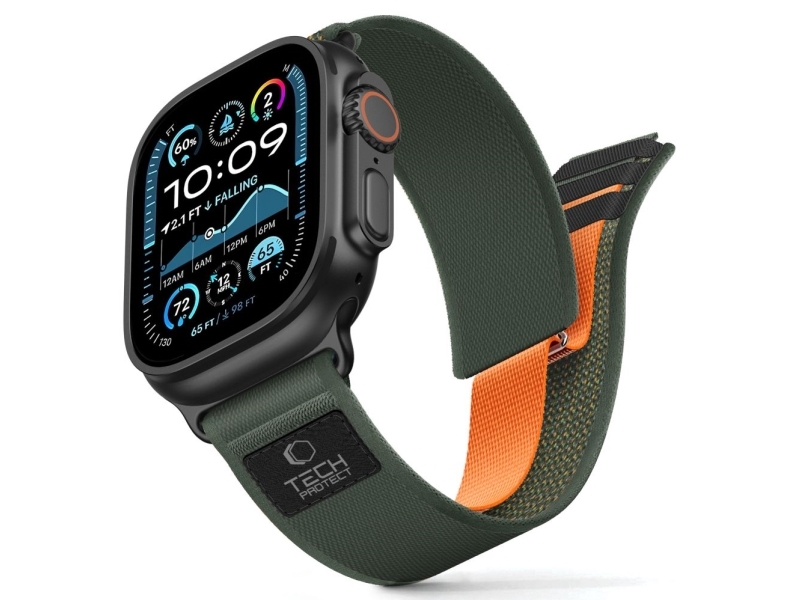 Tech-Protect Nylonarmband Für Apple Watch 8/9/10/11/Se/Ultra (44/45/46/49 Mm) Grün/Orange