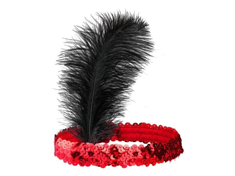Rotes Pailletten-Stirnband Mit Feder