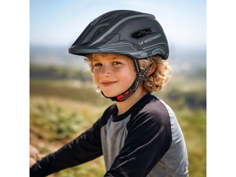 Wozinsky Fullface Children's Bicycle Helmet with USB Rear Light 52-56 cm - Grey