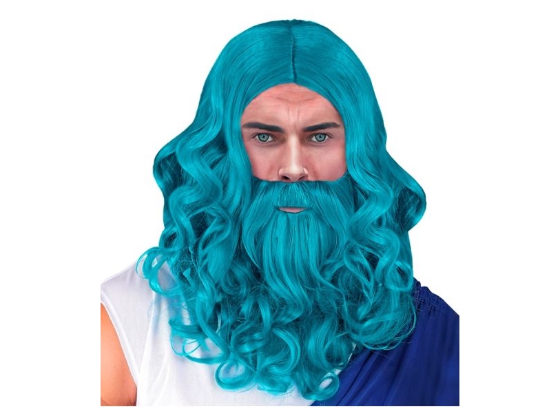 Blaue Neptun-Perücke Und Bart