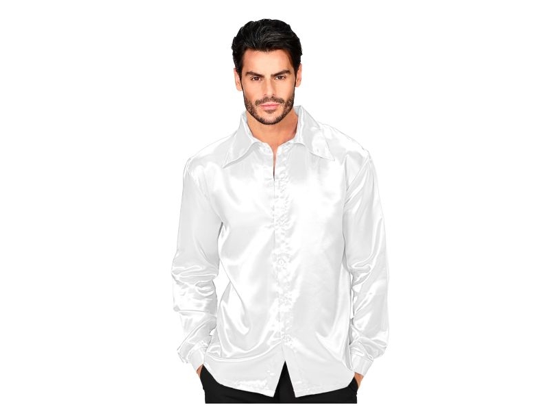 Weiße Disco-Satin-Hemd