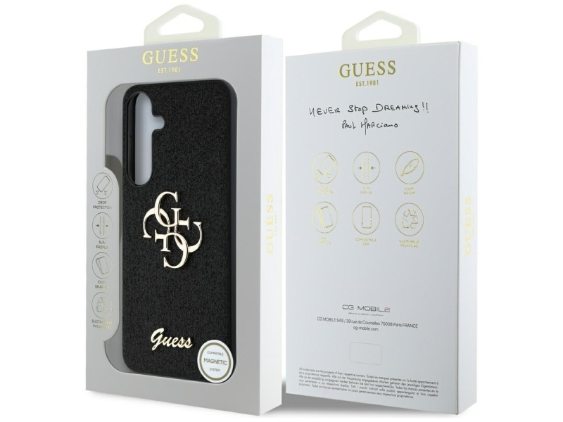 Guess Fixed Glitter Big 4G Metal Logo Case Für Samsung Galaxy S25 - Schwarz