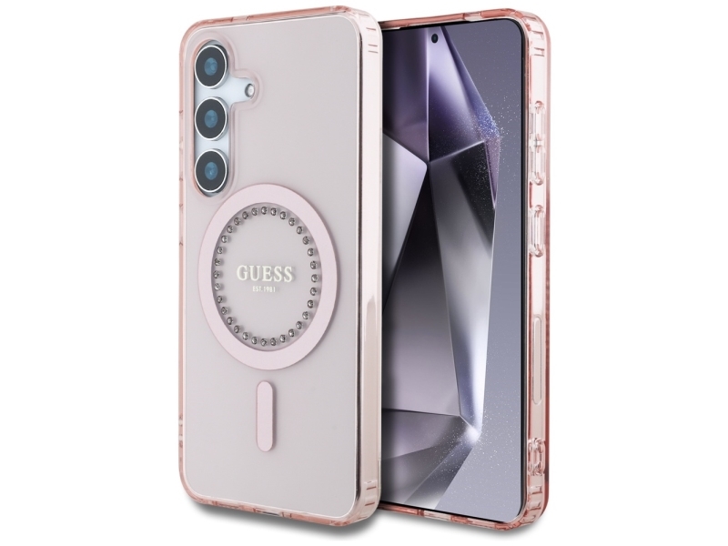 Guess Rhinestone Print Classic Logo Magsafe Abdeckung Für Samsung Galaxy S25 - Rosa