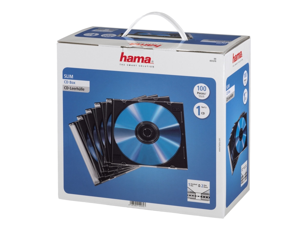 Hama - Tynn CD-oppbevaringseske - kapasitet: 1 CD - svart, gjennomsiktig (en pakke 100)