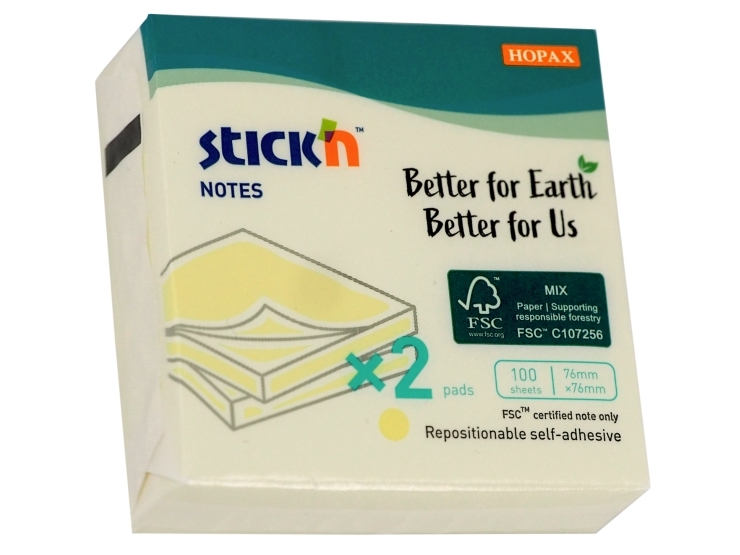 Notepad Fsc 76X76 100 Ark 2 Pakker Pastelgul Kartonomslag