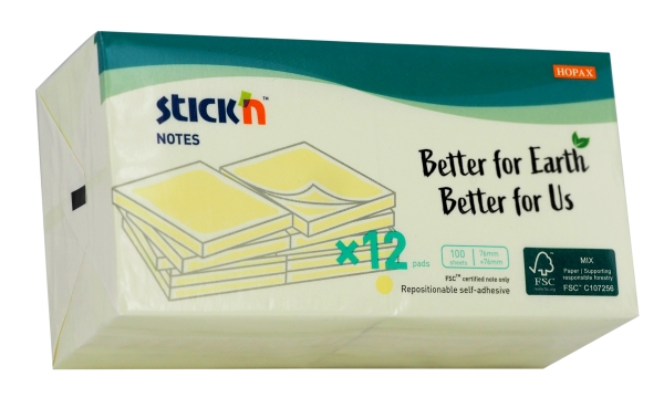 Notepad Fsc 76X76 100 Ark 12 Stk. Pastelgul Kartonomslag
