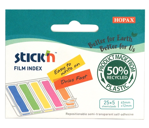 Indeksfaner 5 Stk. 45X12 25 Ark Sorteret Neon Kartonomslag