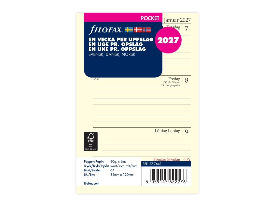 Refill Pocket 2027 Week Per Spread Ruotsi/Tanska/Norja