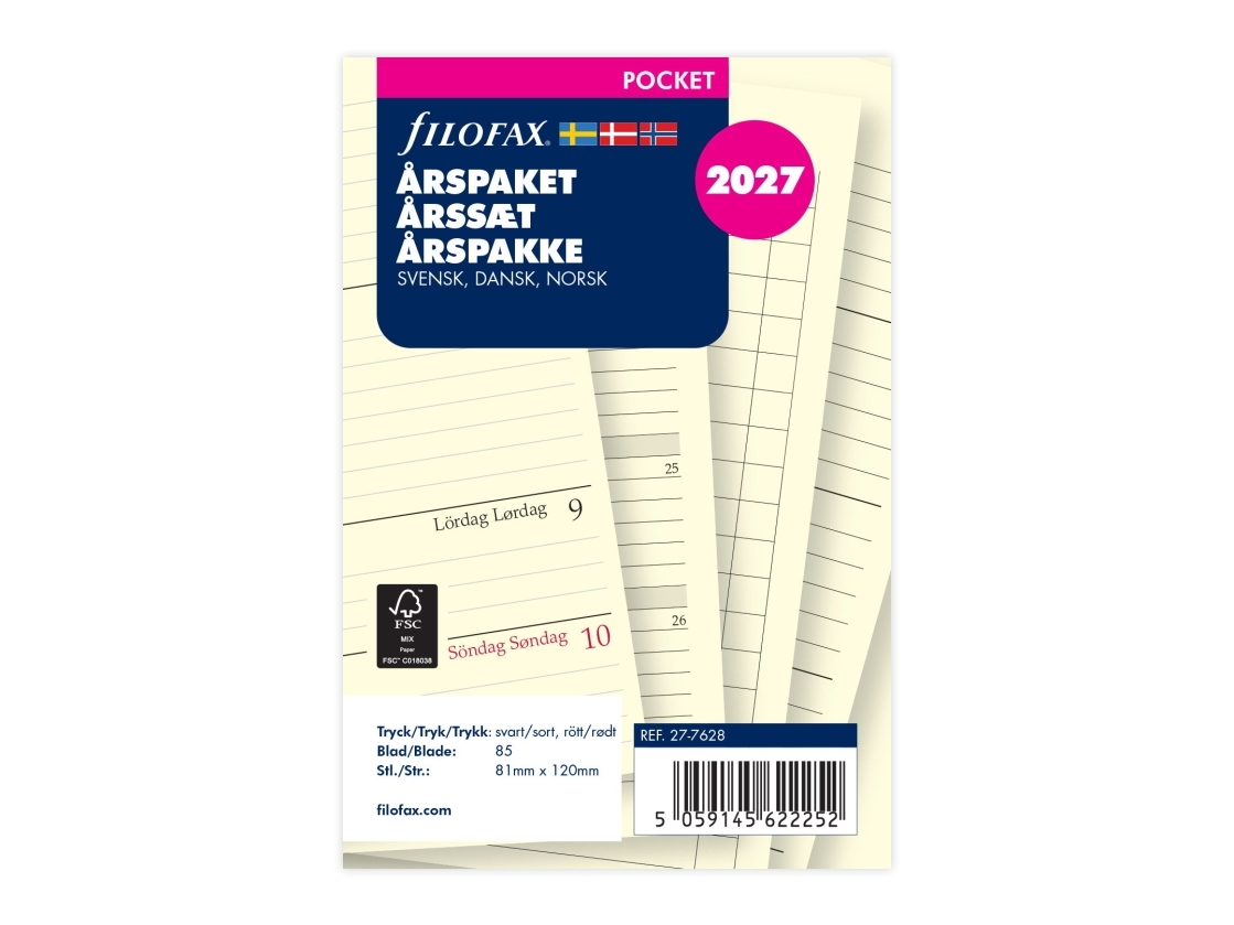 Vuosi Pack Pocket 2027 Week Per Lookup ruotsiksi/tanskalaiseksi/norjaksi