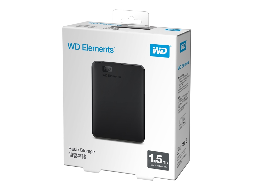 Wd Elements Portable Wdbu6y0015bbk - Harddisk - 1.5 Tb - Ekstern (Bærbar) - Usb 3.0