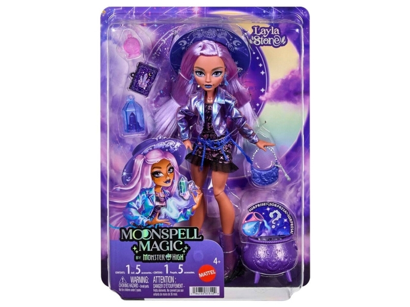 Monster High Moonspell Magic Layla Stone dukke med magisk kedel - 30 cm