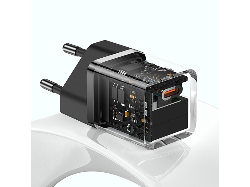 Baseus Gan5 Mini 1C 30W Ladegerät Eu + Usb-C-Kabel (Cluster Black)