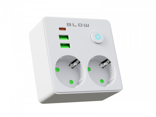 Blow 98-611 grenuttag R-20 2 uttag + 2 USB + USB-C svart