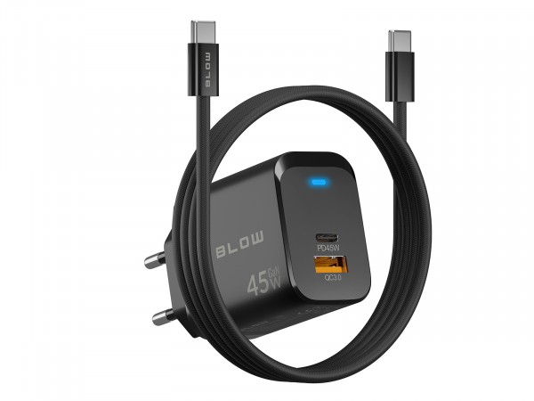Blow 76-033# Netzladegerät Usb-Steckdose + Usb-C Pd 45W + Kabel