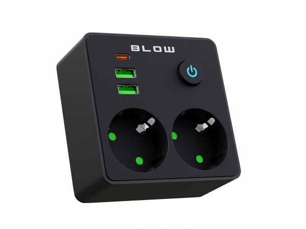 Blow 98-612# Verteilerdose R-20, 2 Steckdosen + 2X Usb + Usb-C, Weiß