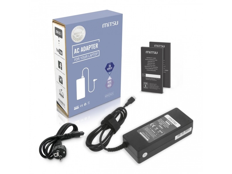 Nešiojamojo Kompiuterio Maitinimo Adapteris Mitsu Maitinimo Šaltinis Sieciowy 100W Usb-C, Usbc, 5-20V, 3-5A (Juodas) Do Notebooka