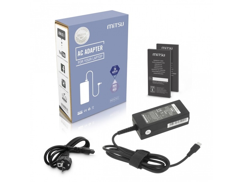 Mitsu 45W Usb-C, Usbc, 5-20V, 2-3A (Sort) Ac-Adapter Til Bærbare Computere