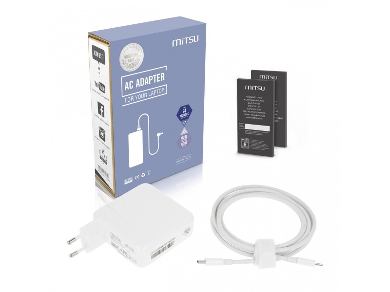 Mitsu 61W Usb-C, Usbc, 5-20,3V, 3A (Hvid) Ac-Adapter Til Bærbare Computere