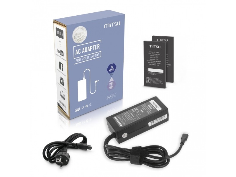 Mitsu 65W Usb-C Ac-Adapter 5–20V, 3–3.25A (Sort)