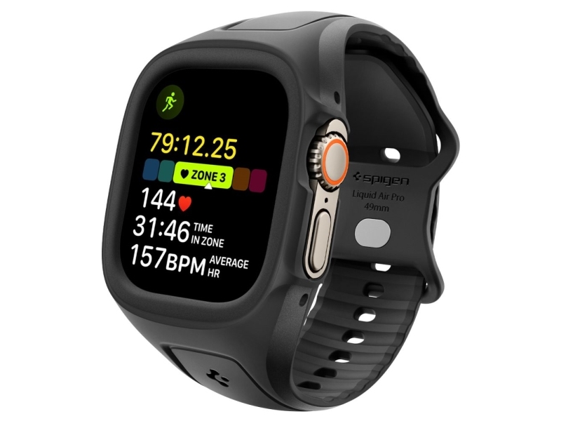 Spigen Liquid Air Pro, Etui + Bånd, Smartwatch, Sort, Apple, Apple Watch (49Mm), Termoplastisk Polyurethan (Tpu)